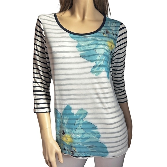 TRIBAL Top Shirt Blouse Tunic Rayon Nylon Limited Edition Floral and Stripe - Picture 11 of 13